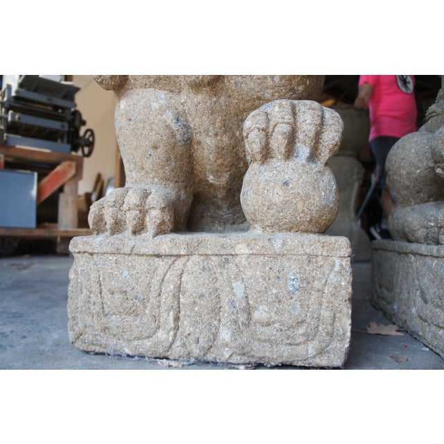 Sculpture Materials Late 20th Century Vintage Chinese Concrete Foo Dogs Guardian Lion Statues- A Pair For Sale - Image 7 of 13