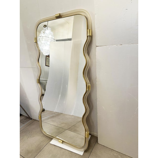 Wave Mirror in Gold "Torchon" Torciglione Murano Style Glass Design by Simoeng For Sale - Image 10 of 12