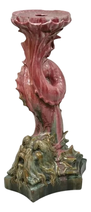 Antique Majolica Terracotta Pottery Dolphin Serpent Pink Plant Stand Pedestal