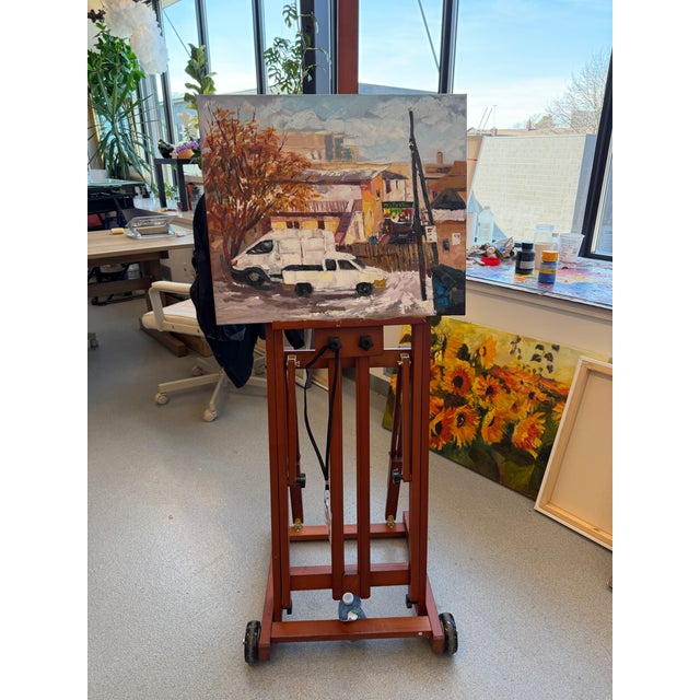 2020s White Vans and Russet Leaves, Knife Painting, Oil on Canvas, Godfrey Afebuame (2026) For Sale - Image 5 of 5