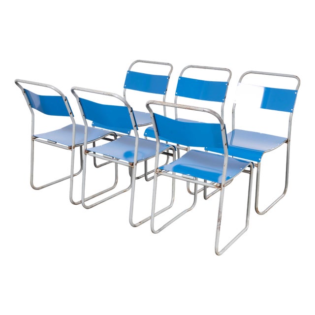 Tubular Metal Outdoor Dining Chairs from Pel Cox, 1950s, Set of 6 For Sale