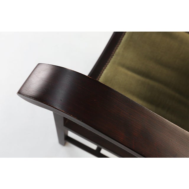 Art Deco Armchair in Black Lacquered Wood and Green Velvet, Belgium, 1930s For Sale - Image 6 of 13