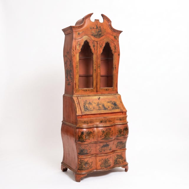 Mid-Century Italian Venetian Coral & Gilt Hand Painted Chinoiserie Secretary Desk For Sale - Image 9 of 9