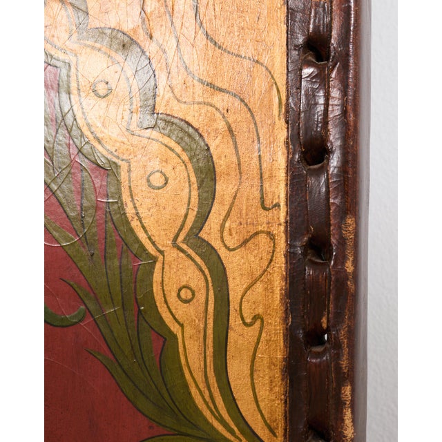 Spanish Colonial Baroque Style Painted Leather Eight Panel Screen For Sale - Image 12 of 18