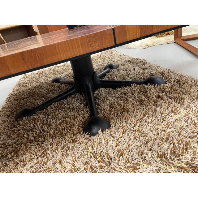 Square 49.5 Inch Danish Teak Butcher Block Coffee Table on Black Iron Base For Sale - Image 9 of 17