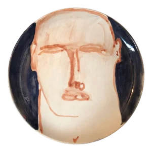 Luigi Benzoni, Contemporary Italian Painted Ceramic Artist Plate Brutalist Face Painting, 1994