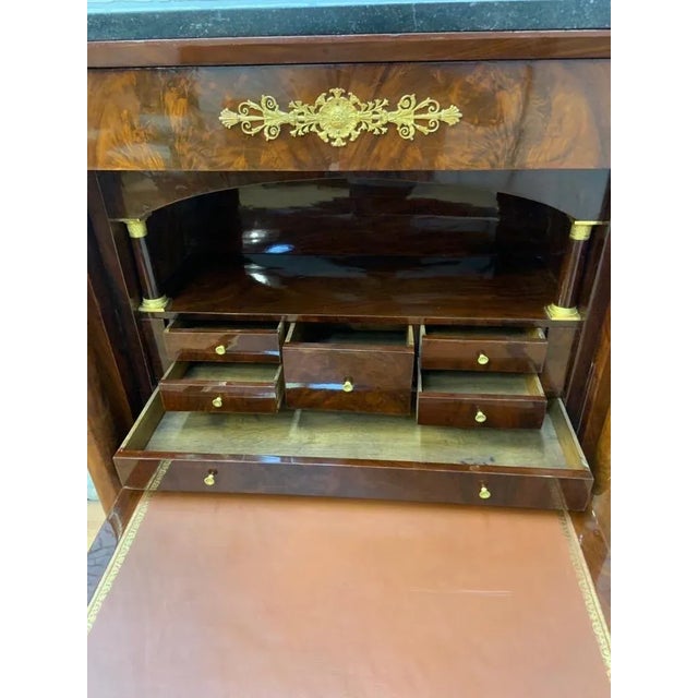 French Antique French Empire Mahogany Gilt-Bronze Mounted Marble-Top Abattant Secretary Desk For Sale - Image 3 of 9