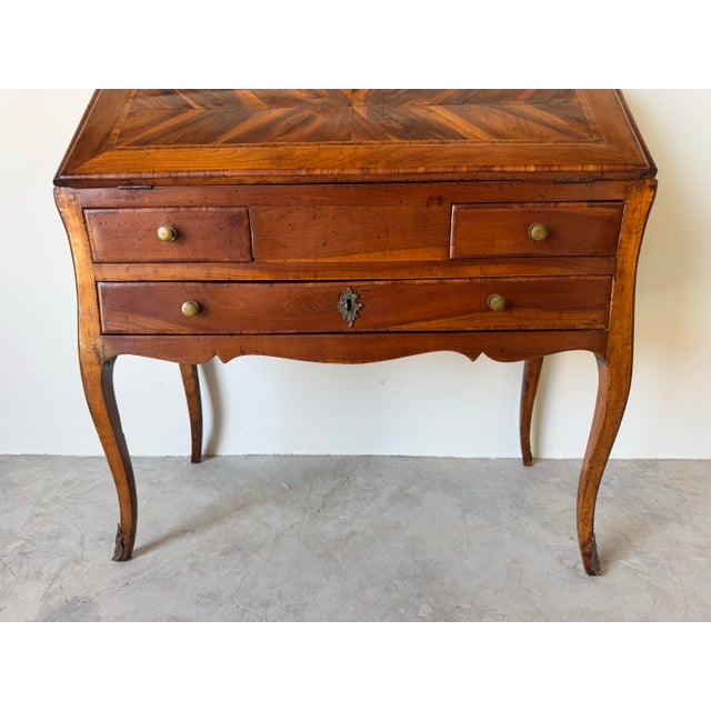 Late 18th Century Antique French Louis XV-Style Inlaid Drop-Front Secretary Desk For Sale - Image 5 of 12