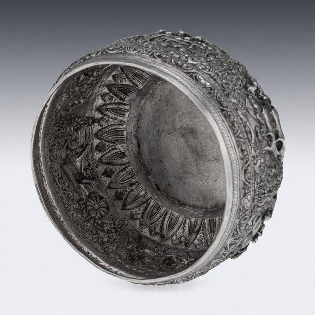 Antique Burmese Repoussé Silver Jataka Tales Bowl, 1910 For Sale - Image 6 of 18