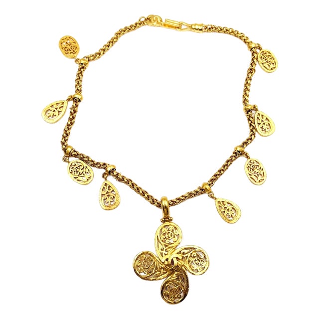 Chanel Vintage Gold Plated CC Filigree Paisley Necklace For Sale