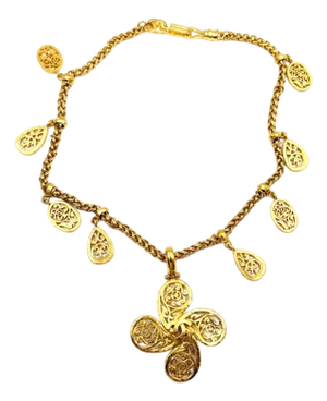 Chanel Vintage Gold Plated CC Filigree Paisley Necklace