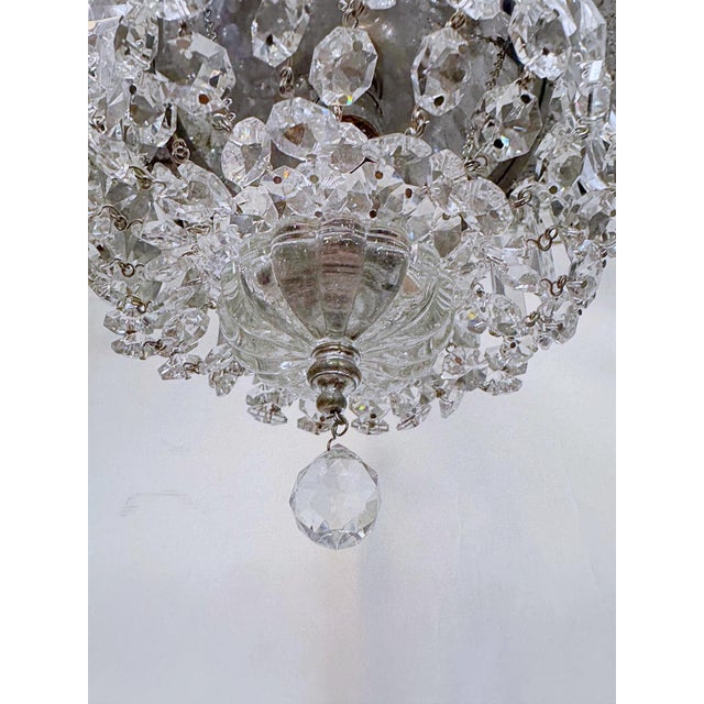 Vintage Basket Chandelier With Textured Chrome and Crystal Chain For Sale - Image 4 of 9