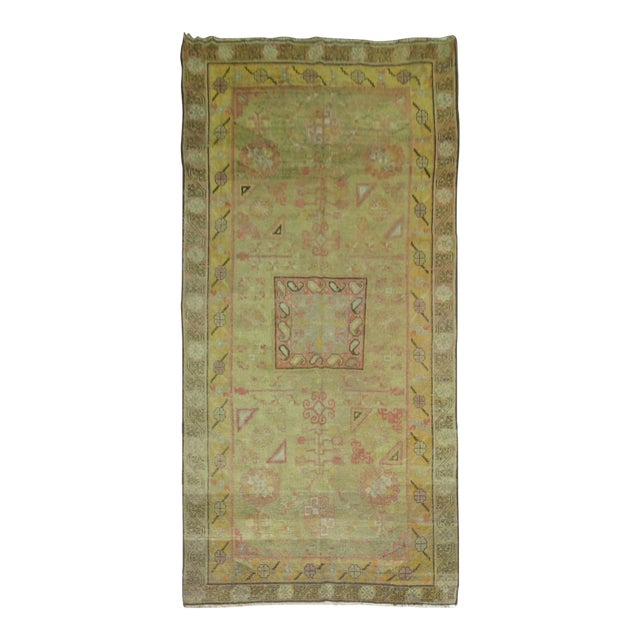 Green 19th Century Antique Wool Khotan Rug For Sale