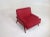 Mid century lounge chairs. Set was reupholstered for listing. Walnut wood trim was refinished. We used a red chenille,...