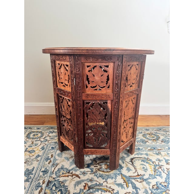 Late 20th Century Anglo Indian Sheesham Carved Wood Side Table With Inlay For Sale In Pittsburgh - Image 6 of 12