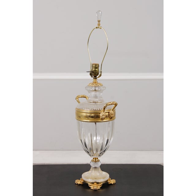 1980s Pair Sunning Italian Brass & Crystal Urn Style Table Lamps For Sale - Image 4 of 16