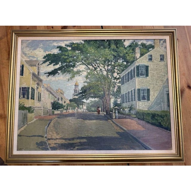 Original oil painting titled The Road to Town by Robert B. Harshe (American, 1879–1960). Executed in oil on Masonite, this...