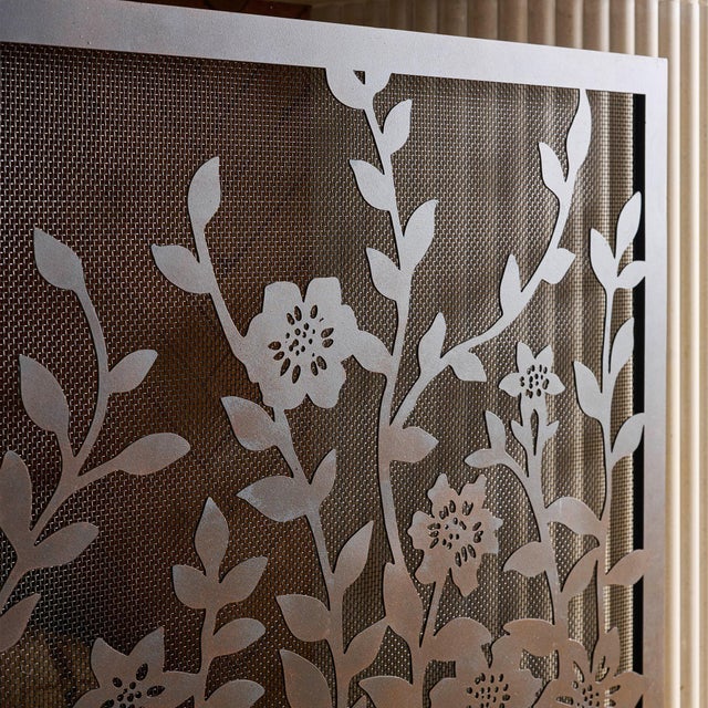 Black Warm Black Lacey Floral Fireplace Screen For Sale - Image 8 of 11