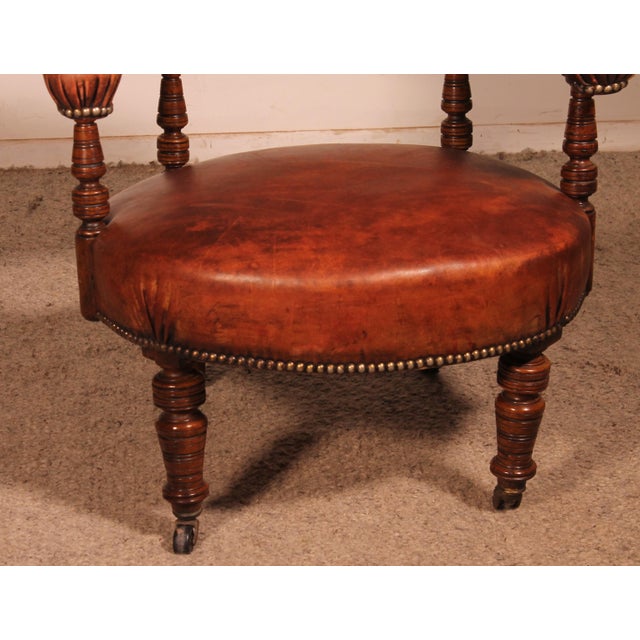 Small Vintage Armchair in English Cognac Mahogany and Leather, 1800s For Sale - Image 5 of 15