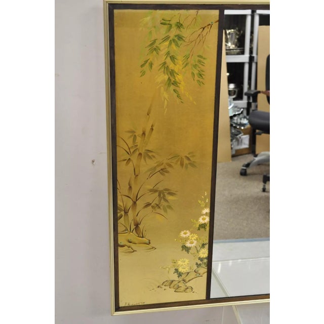 Chinoiserie Vintage LaBarge Chinoiserie Floral Gold Gilt Decorated Rectangular Wall Mirror For Sale - Image 3 of 12