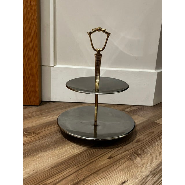 Vintage Kromex Tidbit Tray Two Tier Stainless Gold Tone Center Post For Sale - Image 12 of 14