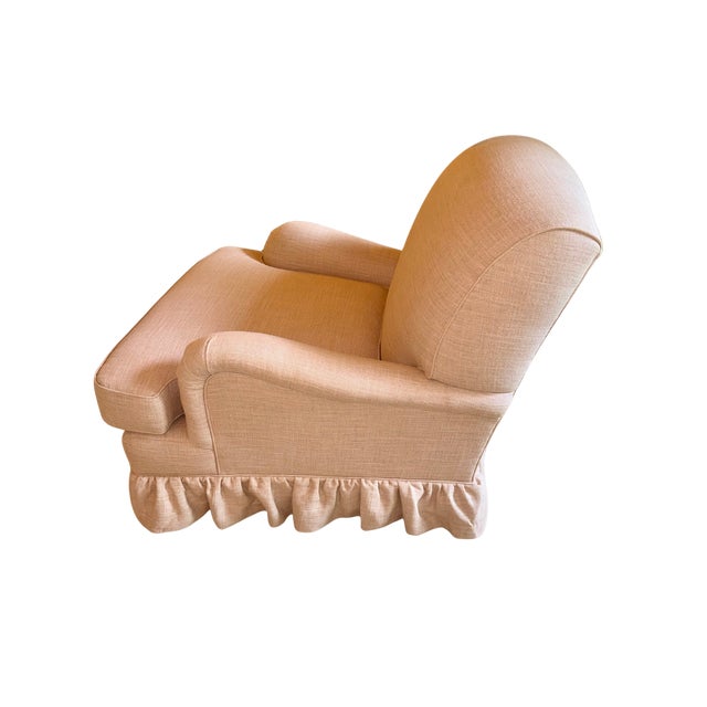 English Serena & Lily Miramar English Roll Arm Chair With Ruffle Skirt – Blush Washed Linen | Like New For Sale - Image 3 of 5