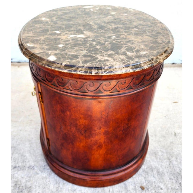 Brown Henredon Style Marble Drum Table For Sale - Image 8 of 11