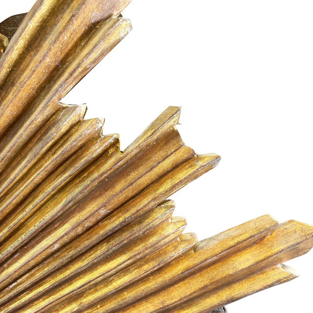 Wood 48" MCM Style Gilt Wood Starburst Mirror by Carol Canner for Carvers Guild For Sale - Image 7 of 13