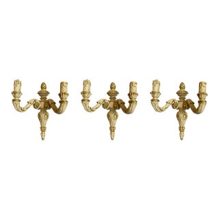 Mid 20th Century Ivory and Gold Lacquer Wall Lights - Set of 3 For Sale