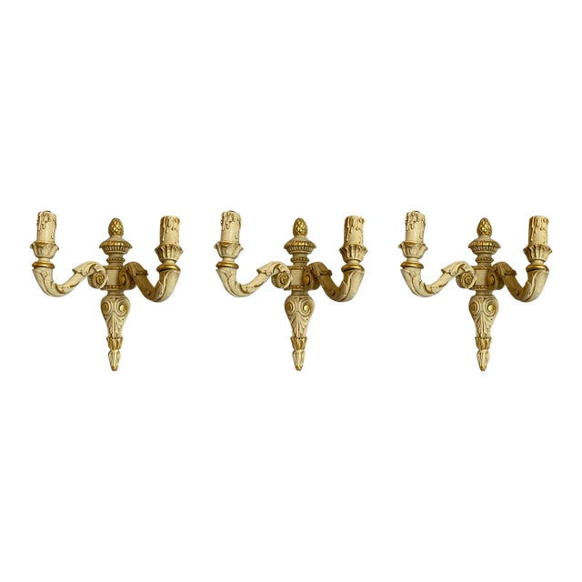 Mid 20th Century Ivory and Gold Lacquer Wall Lights - Set of 3 For Sale