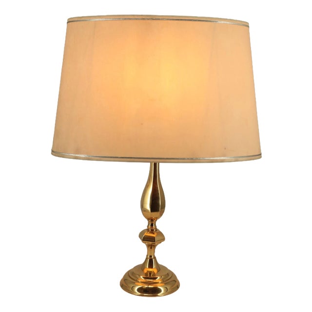 Brass Lamp with Fabric Shade For Sale