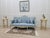 French Provincial 1970s Sky Blue Tufted French Provincial Sofa | Hand-Painted Floral Trim, Louis XV Style Settee For Sale - Image 3 of 12