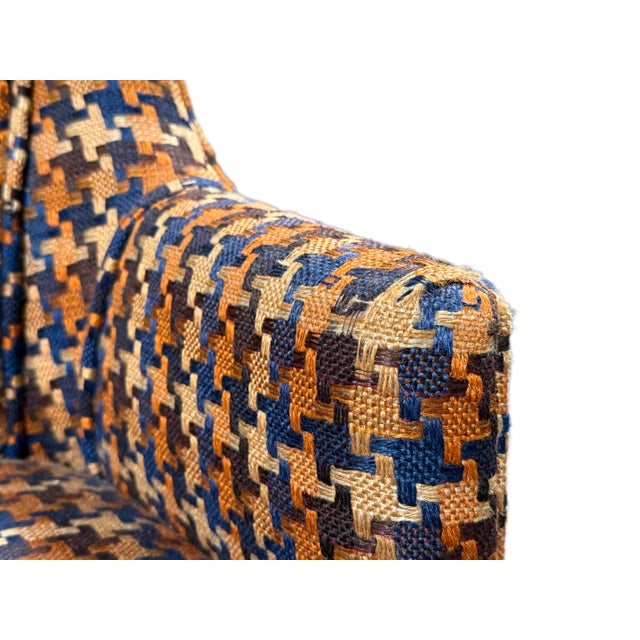 Wood Set of 4 Vintage Mid-Century Modern Club Chairs — Houndstooth Plaid on Casters For Sale - Image 7 of 10