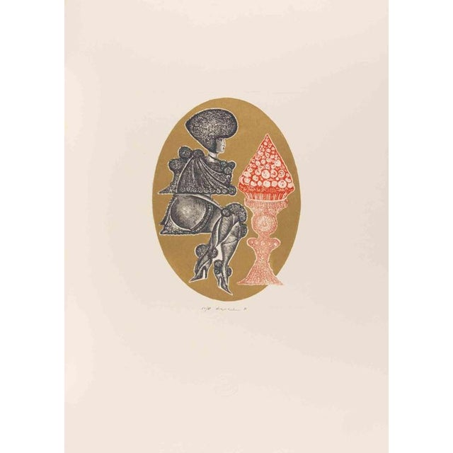 Etching on paper, realized in 1982 by Pasquale Basile. Hand signed and numbered in pencil. Edition of 69. Excellent...