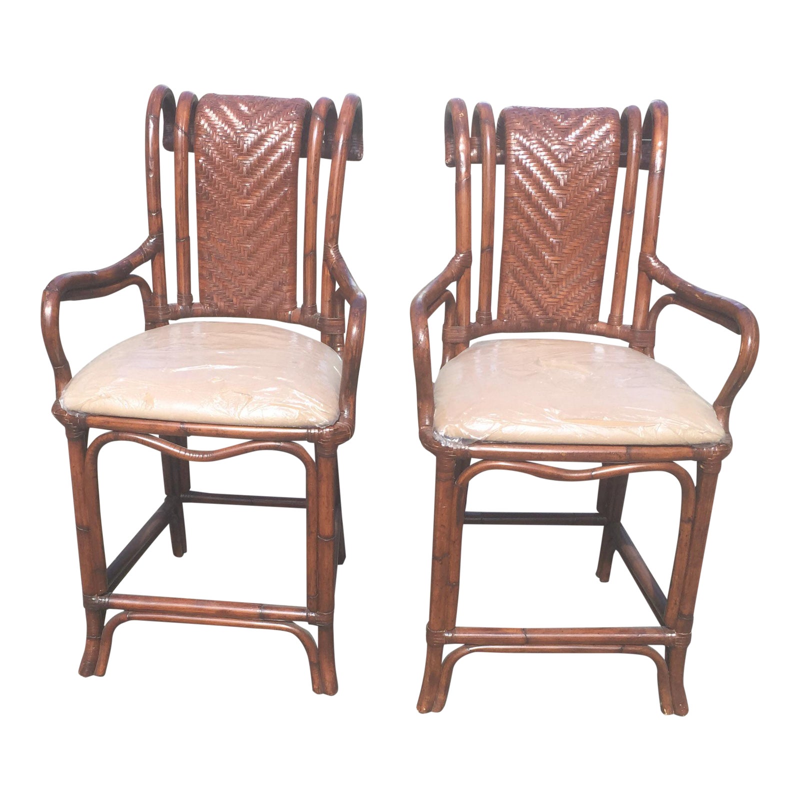 Rattan Bamboo Bar Stools A Pair Chairish