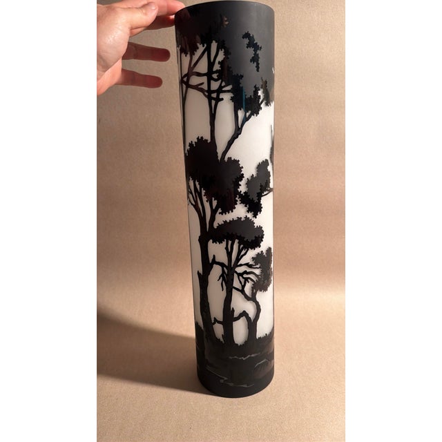 Art Nouveau Large Cameo Glass Cylinder Vase Black and White For Sale - Image 3 of 11