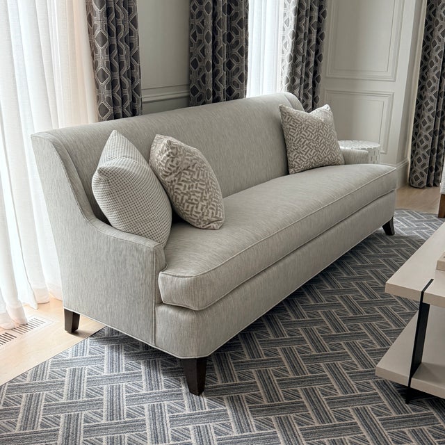 Oyster Gray Like New Clive Daniel Bench Seat Sofa For Sale - Image 8 of 9