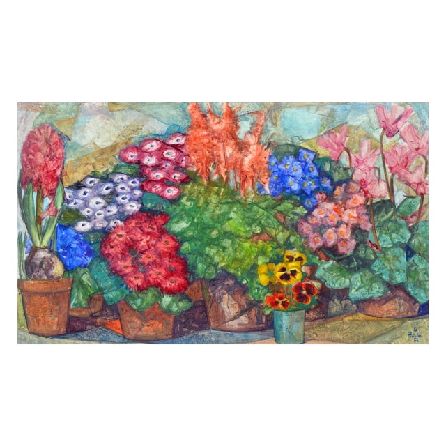 Vibrant with riotous color, a floral garden still-life titled "Spring Mix" by Gabriel Portoles Ascaso (Spanish, b. 1930)....