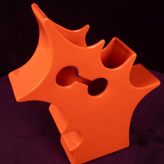 Abstract Orange Ceramic Sculptural Vase, 1980 For Sale - Image 6 of 18