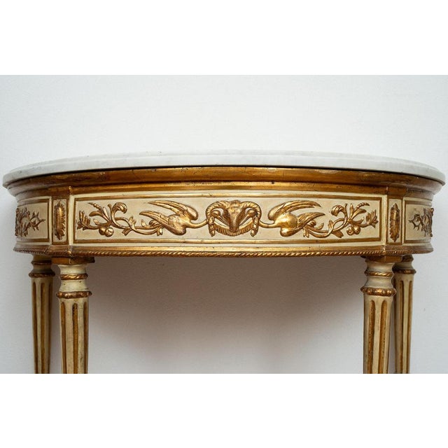 Antique Neapolitan Louis XVI Demi Lune Console Table in Lacquered and Gilded Wood, 19th Century For Sale - Image 4 of 6