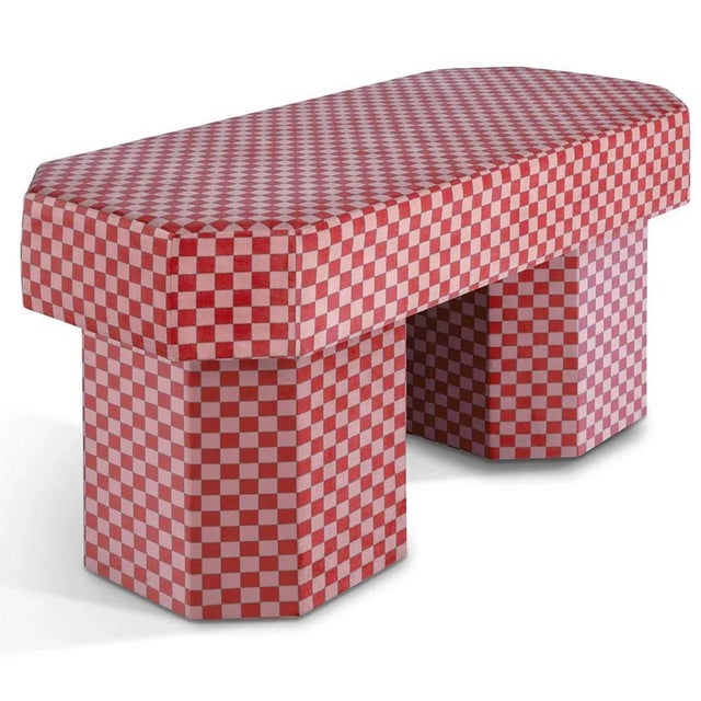 Viva checkerboard red and pink bench by houtique dimensions: d 100 x w 45 x h 48 cm materials: velvet, upholstery, wood...