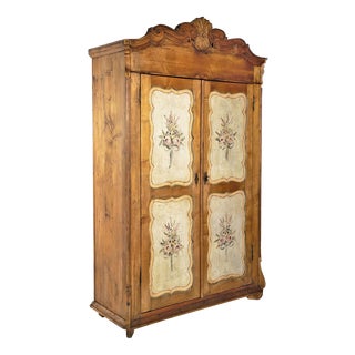 Vintage Decorated Wardrobe in Fir, 1920s For Sale