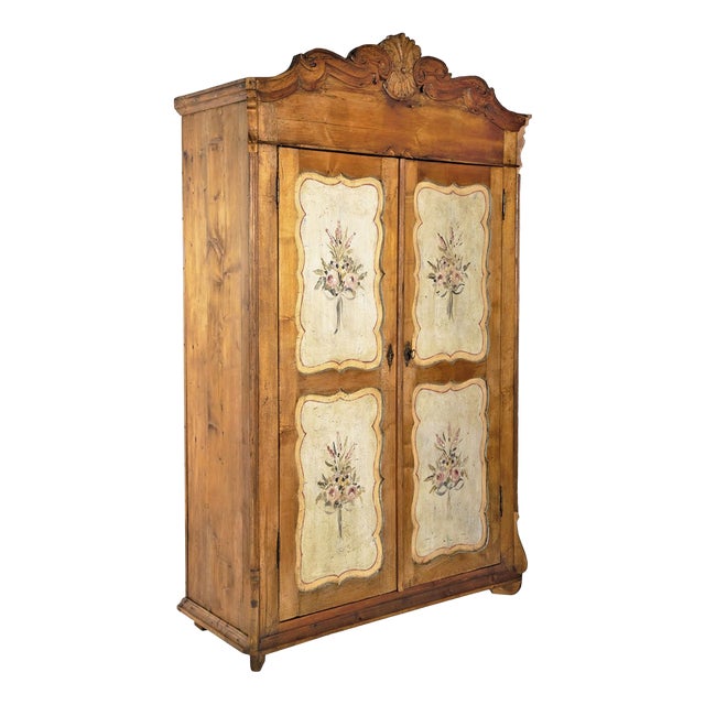 Vintage Decorated Wardrobe in Fir, 1920s For Sale