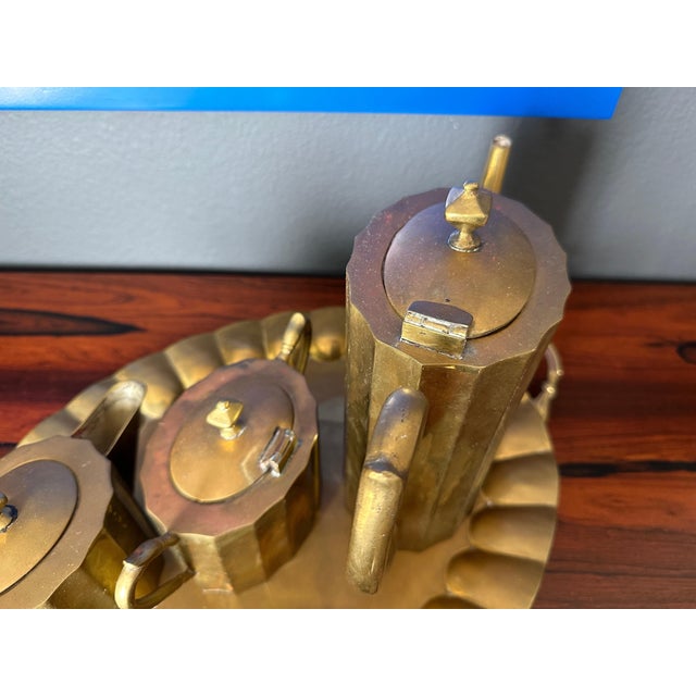 Salvador Teran Patinated Brass Tea Set Attributed to Salvador Terran - 4 Pieces For Sale - Image 4 of 12