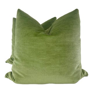 Celedon Linen Velvet 22" Pillows-A Pair For Sale