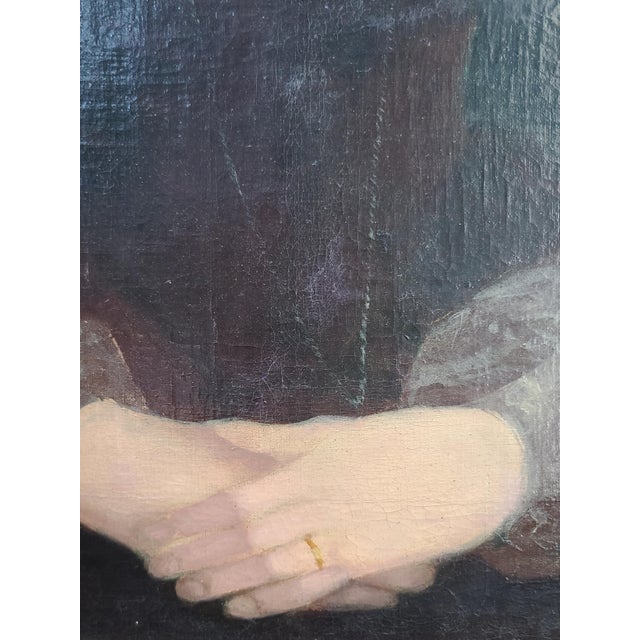 Antique 19th C. Oil Painting Folk Art Portrait in the Style of William Matthew Prior For Sale - Image 10 of 16