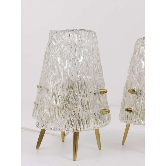 Gold Mid-Century Brass & Textured Glass Table Lamps attributed to J. T. Kalmar for Kalmar, Austria, 1950s, Set of 2 For Sale - Image 8 of 11