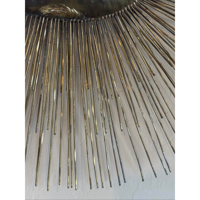 Emaus Talleres Mexico Benedictine Monks Hand Crafted Mid-Century Brass Sun Face Sculpture 31” For Sale - Image 9 of 12