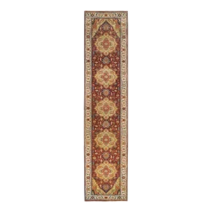 2010s Terracotta Red, Antiqued Fine Heriz Re-Creation, Natural Dyes Dense Weave, Organic Wool Hand Knotted, Runner Oriental Rug