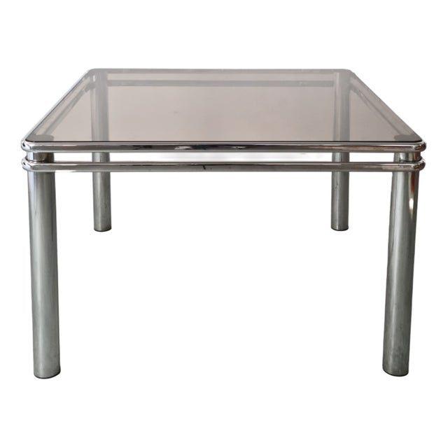 Italian Mid-Century Modern Tubular Chrome and Smoke Glass Dining Table, 1970s For Sale